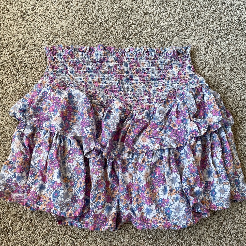 Source Unknown Floral Ruffle Skirt - Purple and White